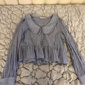 Georgie blue and white striped peter pan blouse - Size S